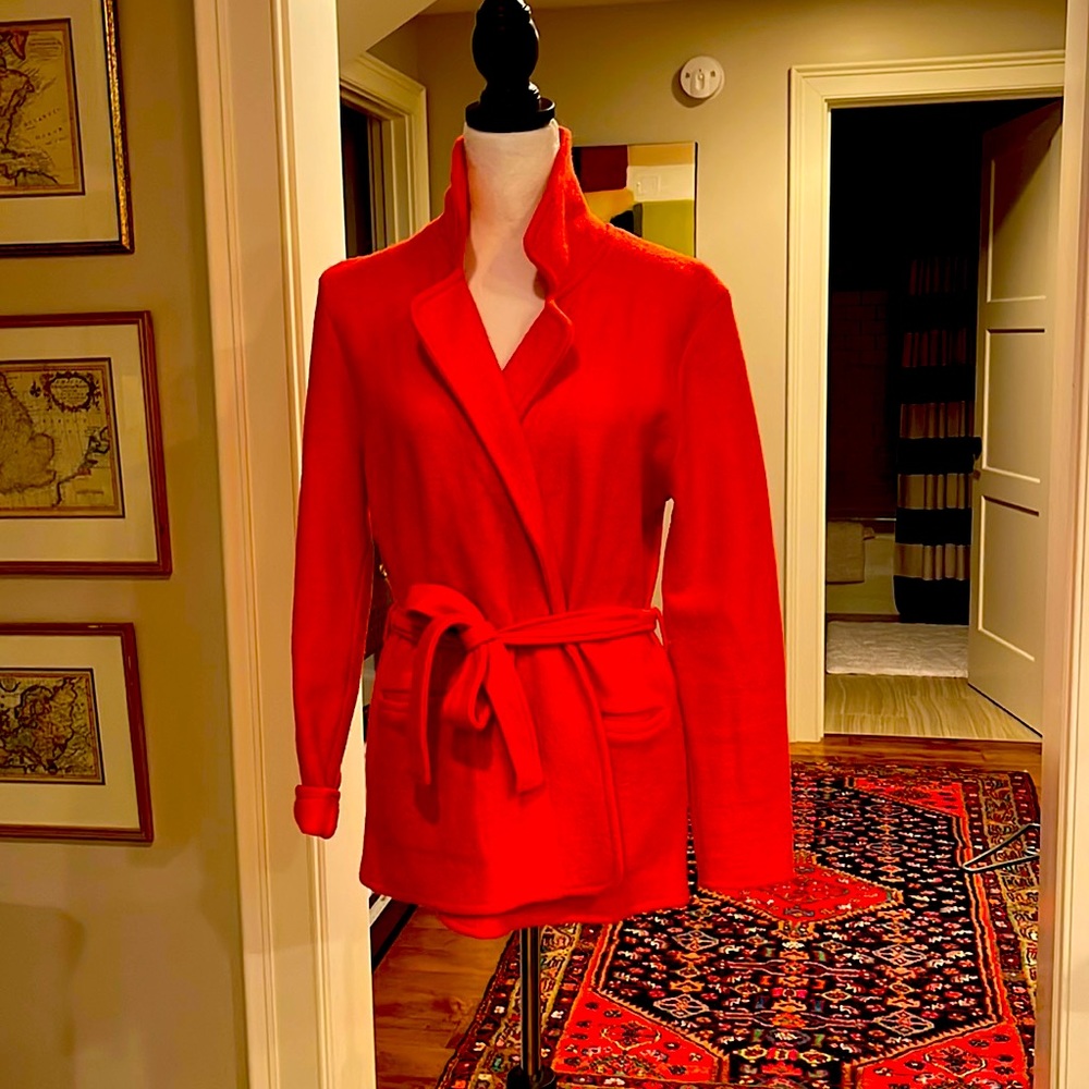Wool blazer style coat with belt.
